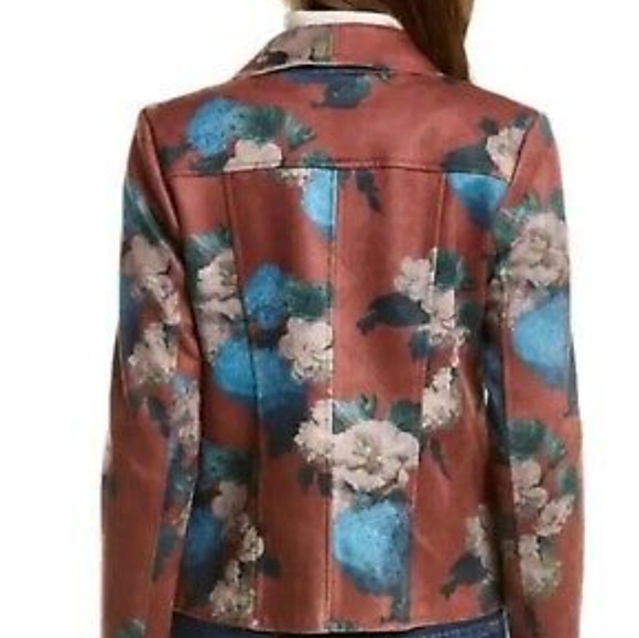 Elie Tahari Faux Leather Brown Hydrangea Jacket Sz.L NWT - Picture 2 of 10